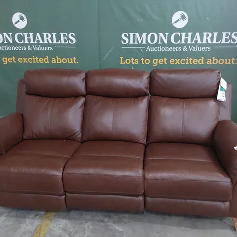 DESIGNER POWER RECLINING THREE SEATER SOFA BROWN LEATHER