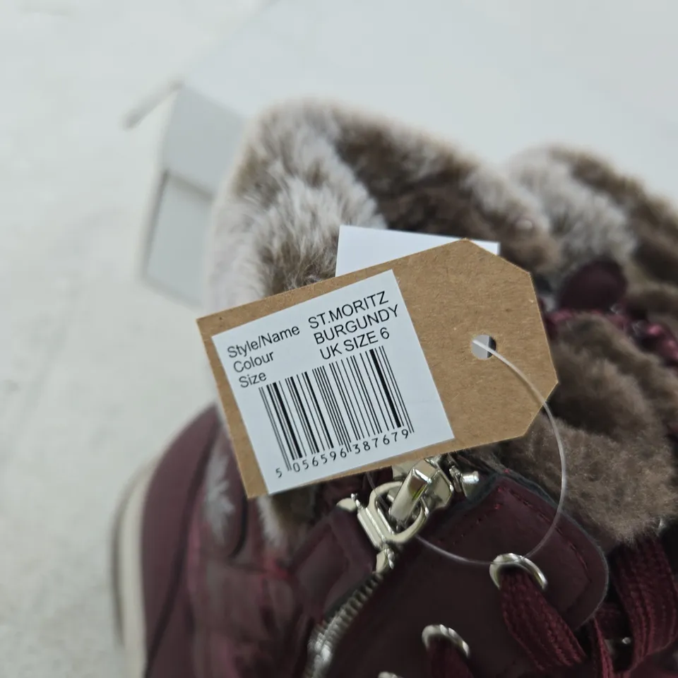 JO & JOE ST. MORITZ BURGUNDY BOOTS WITH LUXURY FUR LINING – UK SIZE 6