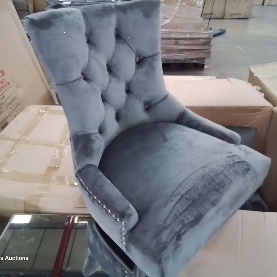 BOXED PAIR VERONA UPHOLSTERED DINING CHAIRS GREY VELVET