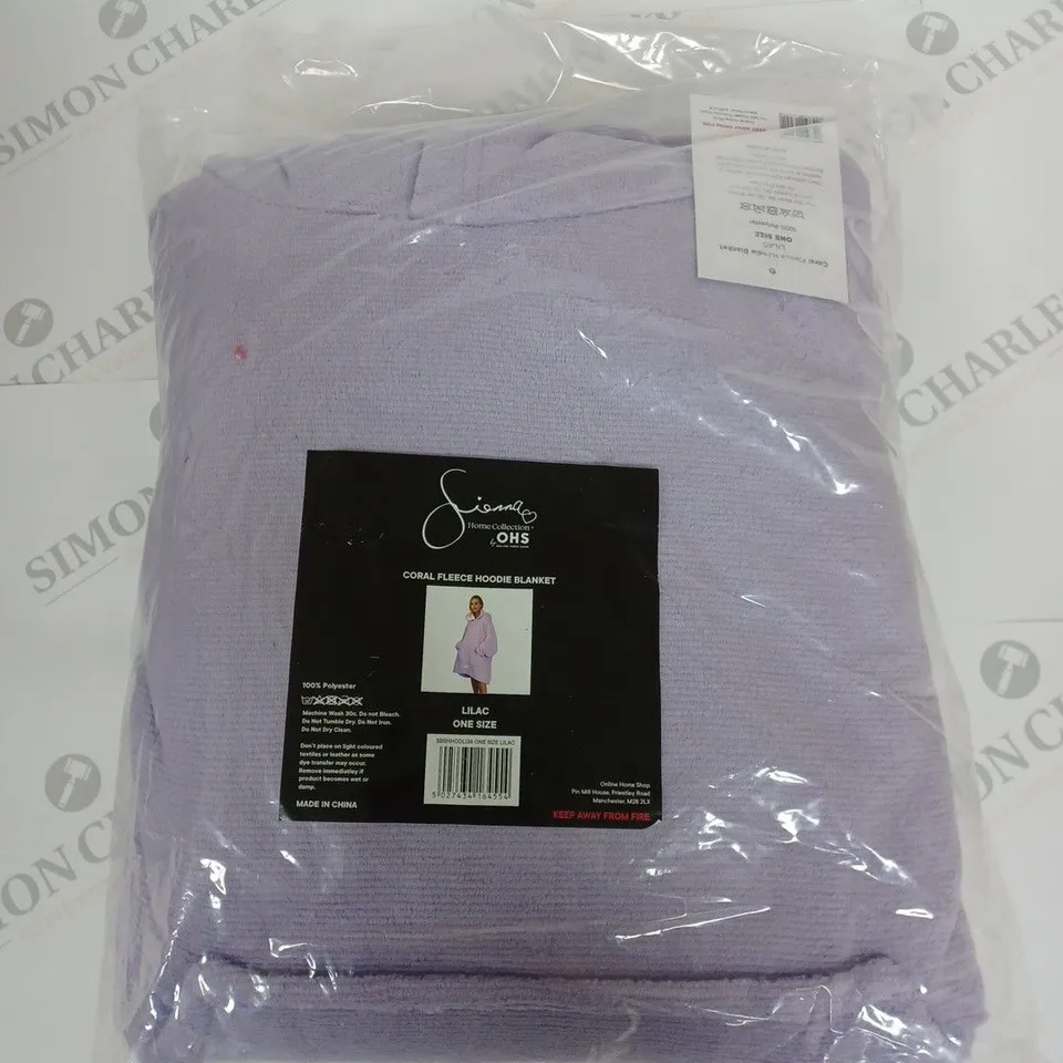 OHS CORAL FLEECE HOODIE BLANKET IN LILAC