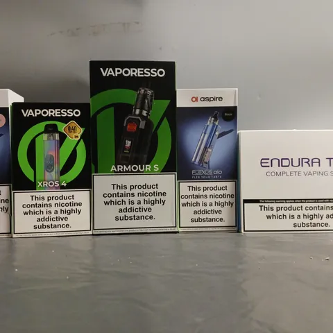 BOX OF APPROXIMATELY 22 ASSORTED E-CIGARETTES TO INCLUDE - VAPORESSO , INNOKIN, ASPIRE 