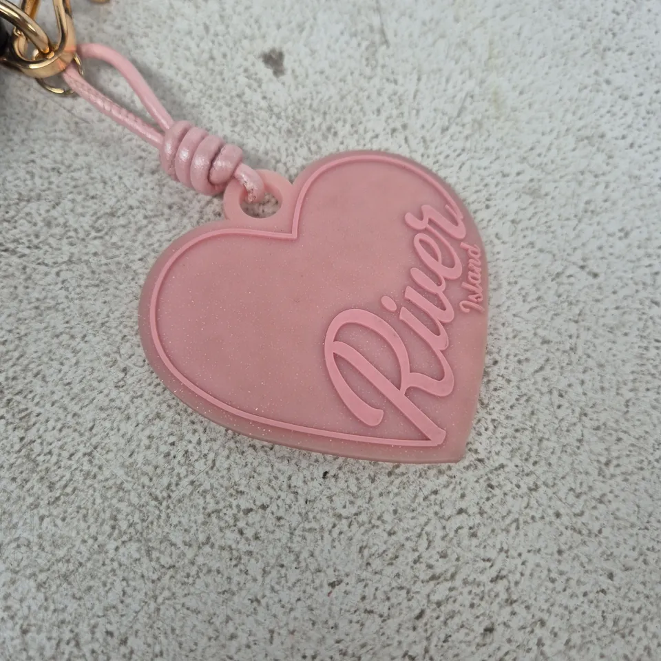 RIVER ISLAND BLACK QUILTED HANDBAG WITH PINK HEART CHARM