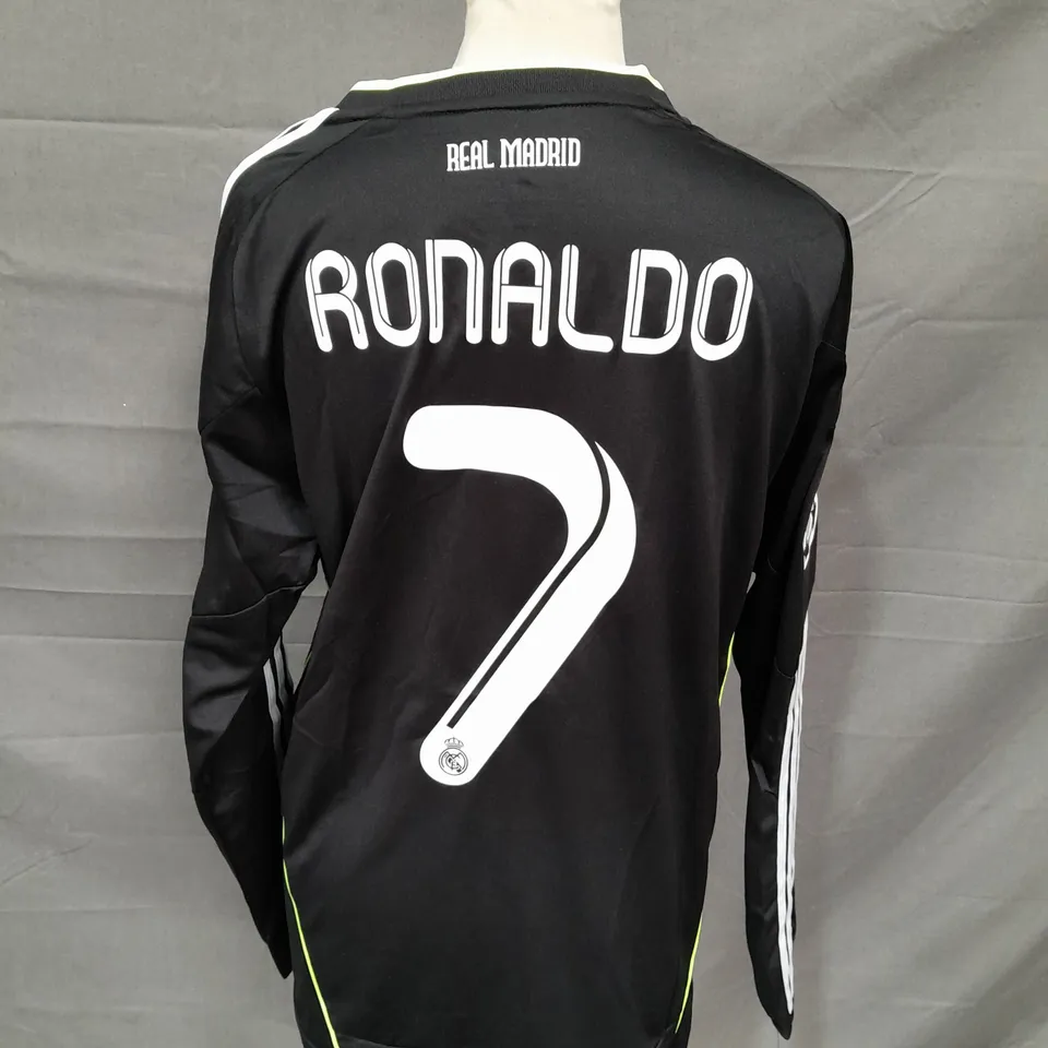 ADIDAS REAL MADRID BLACK LONG SLEEVE SHIRT - RONALDO 7 - SMALL