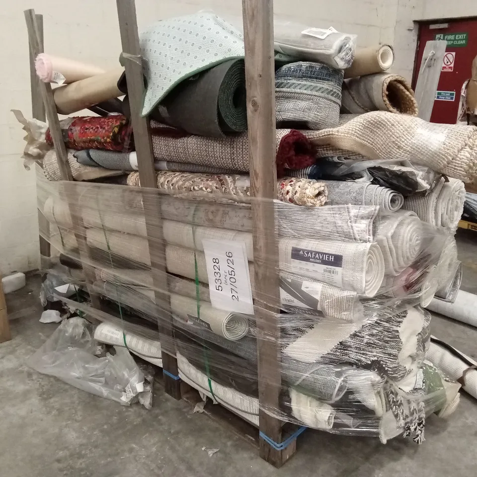 PALLET TO CONTAIN A LARGE QUANTITY OF DESIGNER AREA RUGS 