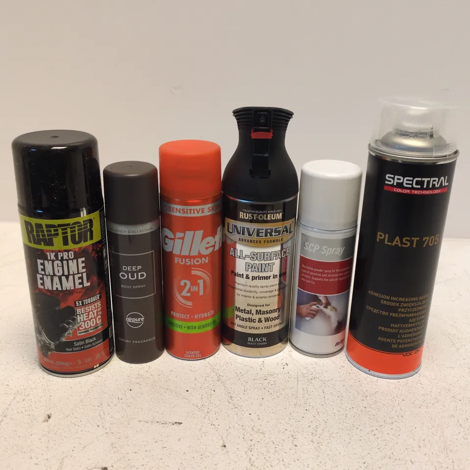 APPROXIMATELY 13 ASSORTED AEROSOLS TO INCLUDE SPECTRAL PLAST 705 ADHESION INCREASING AGENT, SCP SPRAY, UNIVERSAL ALL-SURFACE PAINT, ETC - COLLECTION ONLY