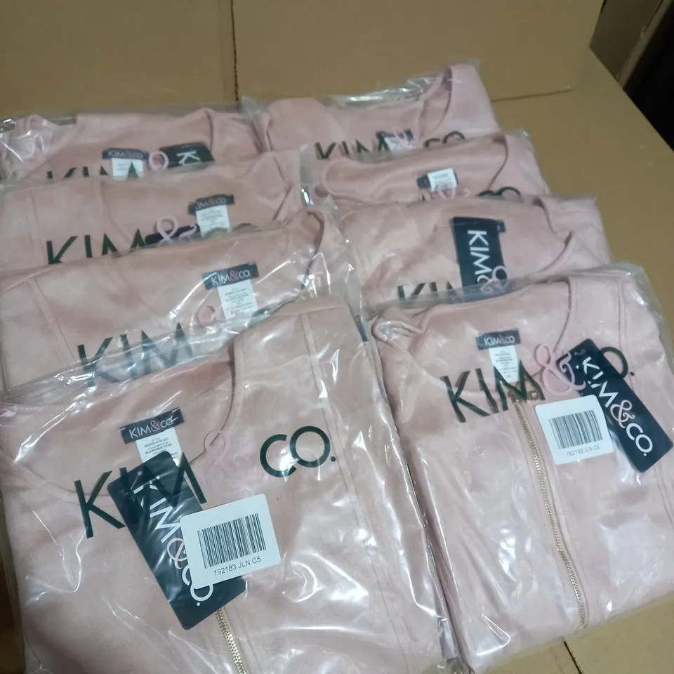 8 x BRAND NEW KIM & CO. ZIP THROUGH LADIES STRETCH SUEDE PEPLUM JACKET ANTIQUE ROSE SIZE LARGE
