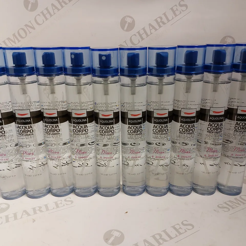 BOX OF 10 AQUOLINA ACQUA BLACKBERRY & MUSK SCENTED BODY WATER - 150ML