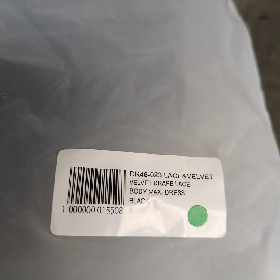 MURCI LACE & VELVET DRAPED MAXI DRESS – BLACK - SIZE 6 - BAGGED