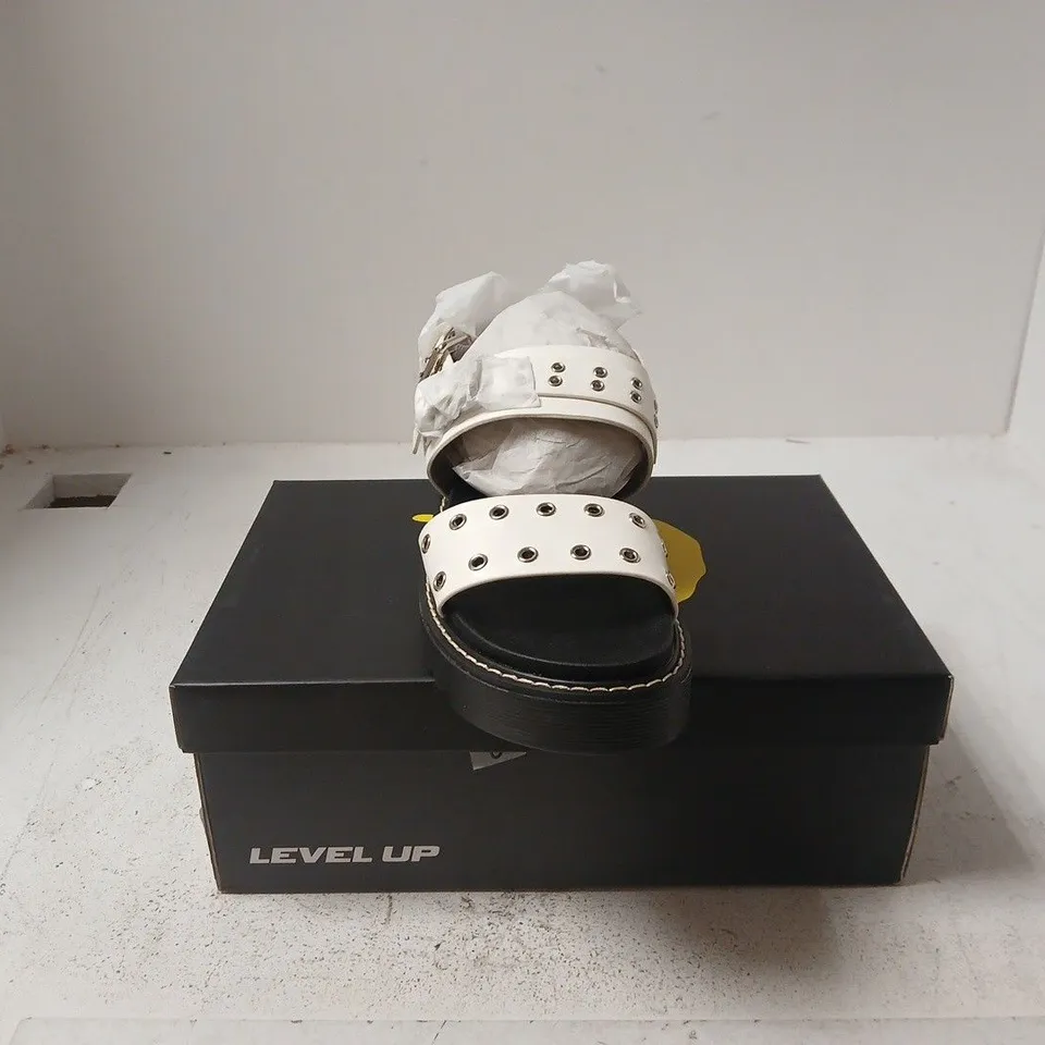 LEVEL UP WHITE STUDDED SANDALS – WOMEN'S FOOTWEAR UK 5