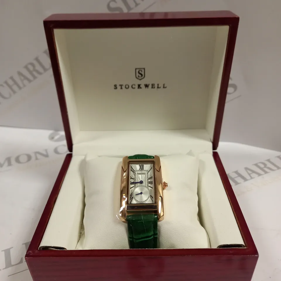 MENS STOCKWELL WATCH- GREEN LEATHER STRAP- GOLD STAINLESS STEEL DIAL 