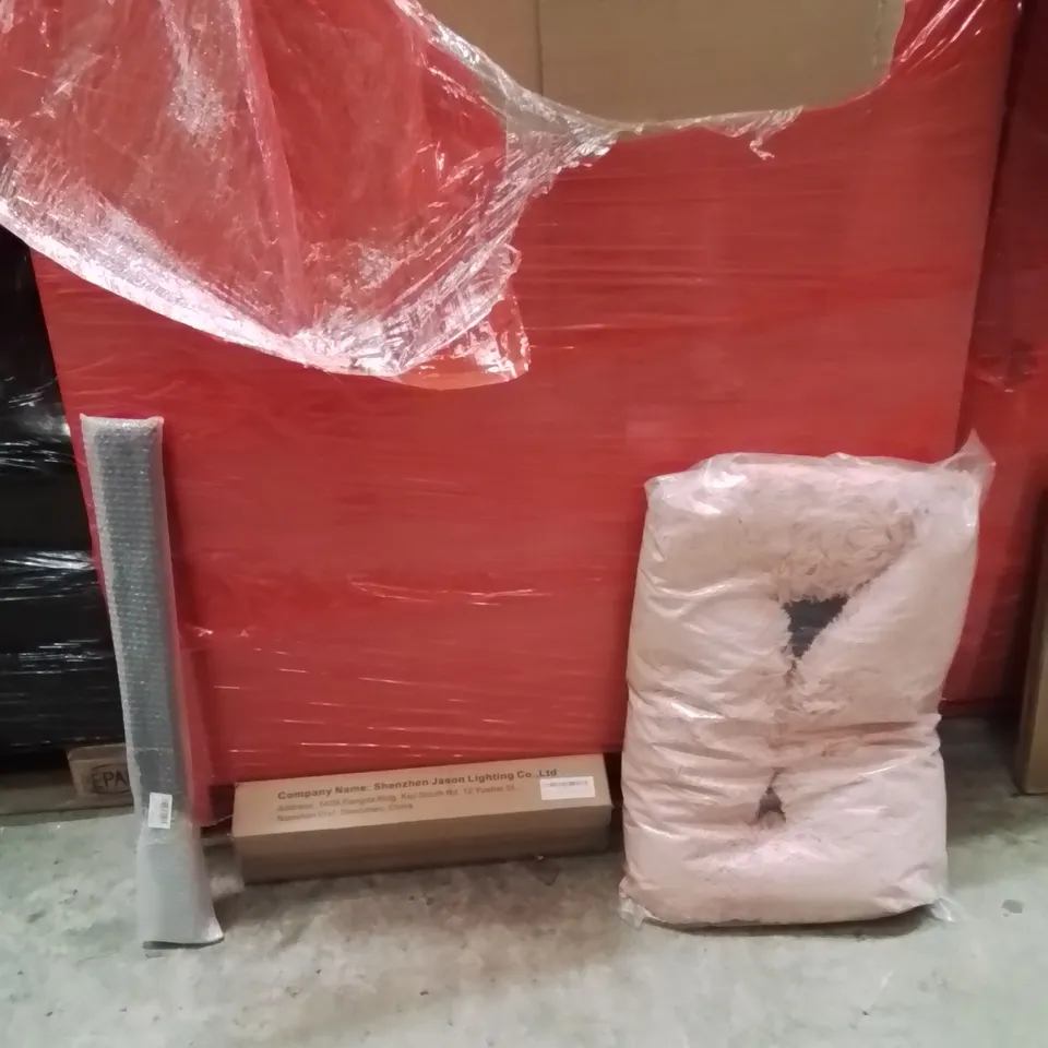 PALLET OF ASSORTED HOUSEHOLD GOODS AND PRODUCTS TO INCLUDE;LED MIRROR LIGHT,DOG BED,FISHING ROD 