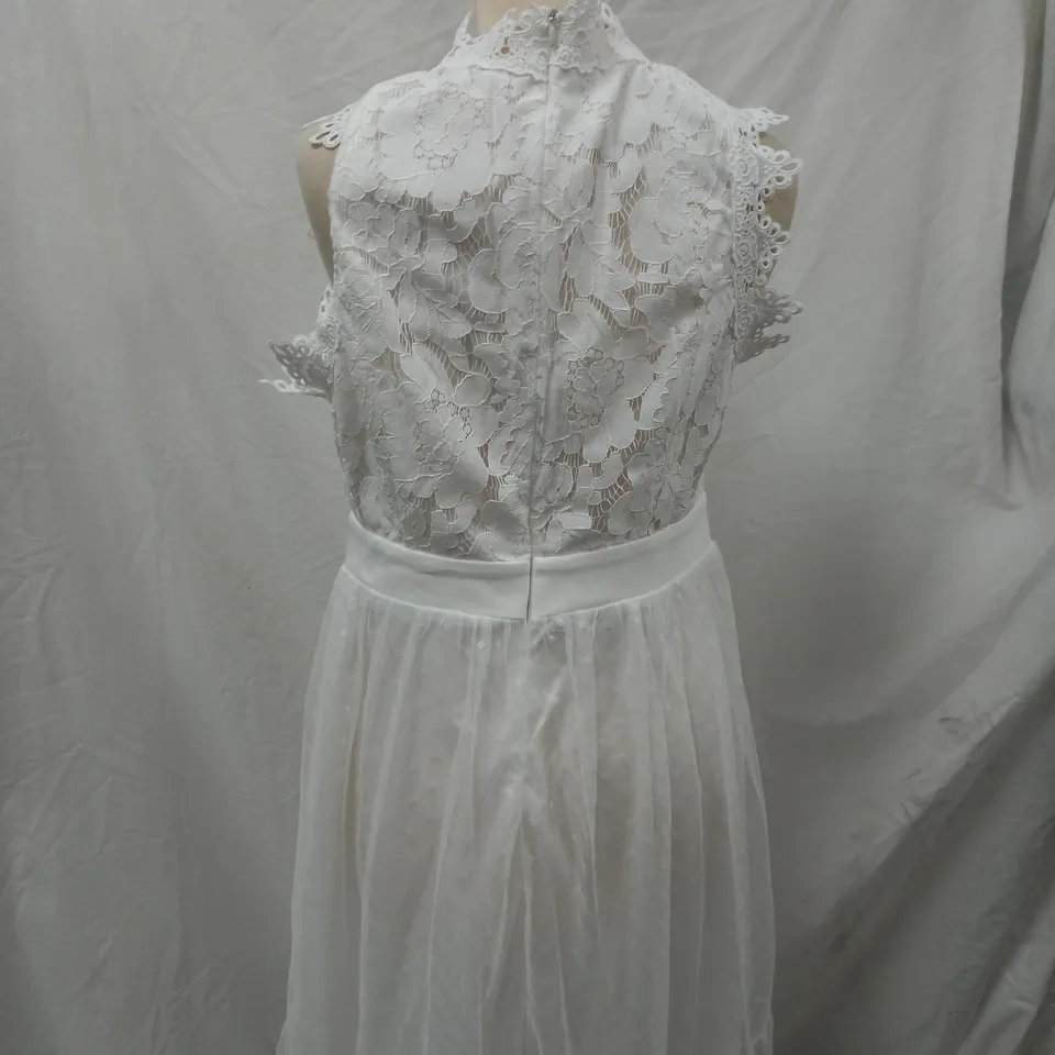 WHITE WEDDING / BRIDESMAIDS DRESS WITH PATTERN ON CHEST