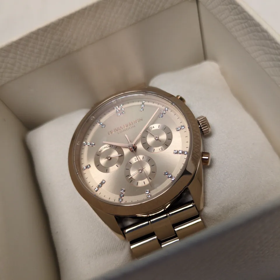 OLIVIA BURTON LONDON WATCH – ROSE GOLD-TONE BRACELET WITH CRYSTAL MARKERS