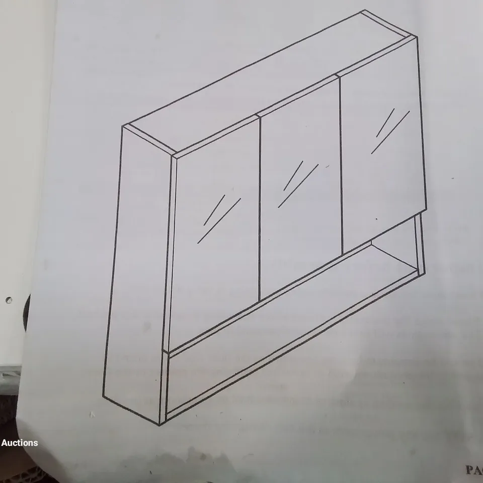 A BOXED 3 PANEL MIRRORED BATHROOM CABINET IN WHITE