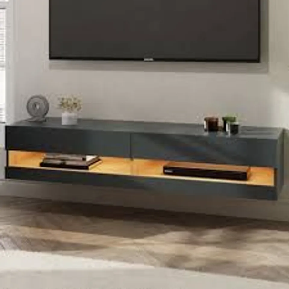 BOXED GFW LEON 2 SHELF ANTHRACITE AND OAK WALL TV UNIT WITH LED (1 BOX)