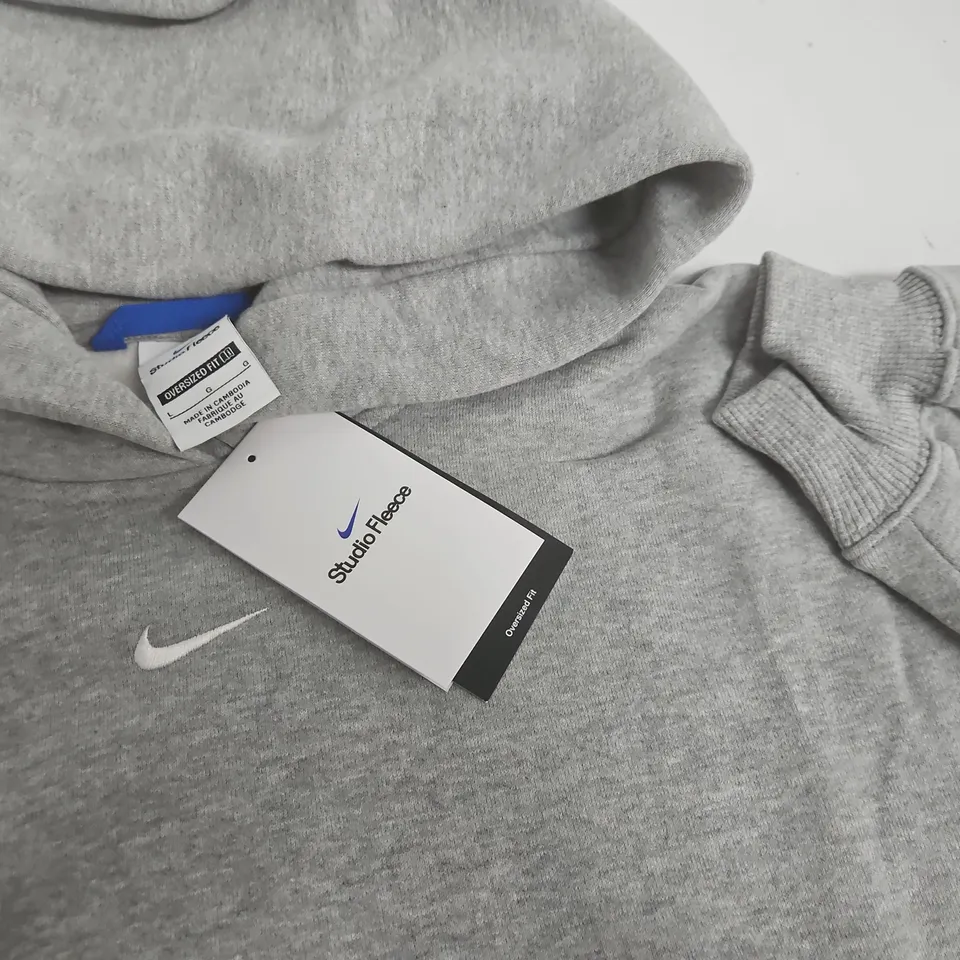 NIKE STUDIO FLEECE WOMENS GREY HOODIE IN OVERSIZED FIT - L / G