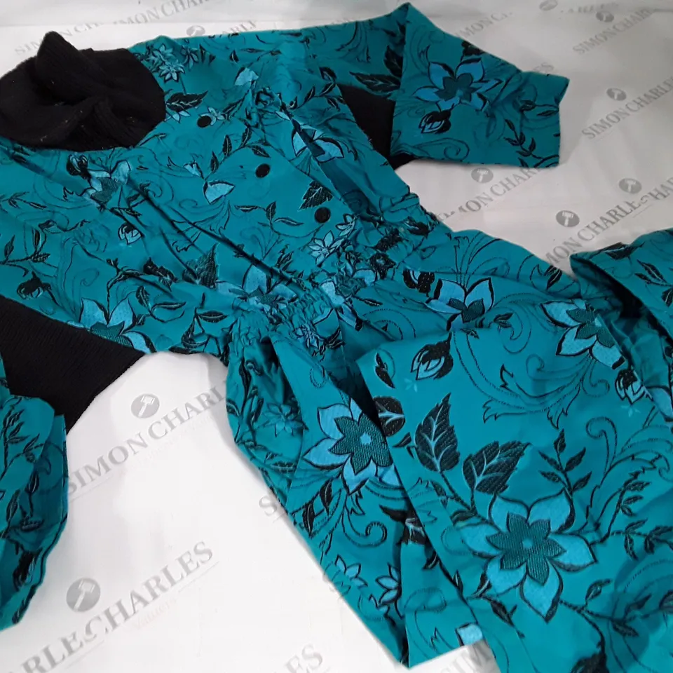 LOT OF 5 TEAL FLORAL PLAYSUITS - SIZE UNSPECIFIED 