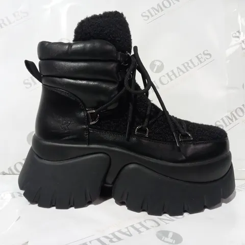 PAIR OF KOI VEGAN LEATHER CHUNKY PLATFORM ANKLE BOOTS IN BLACK SIZE 6