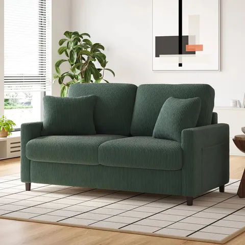 BOXED BALATON VEGAN 2 SEATER CORDUROY UPHOLSTERED SOFA WITH PILLOWS