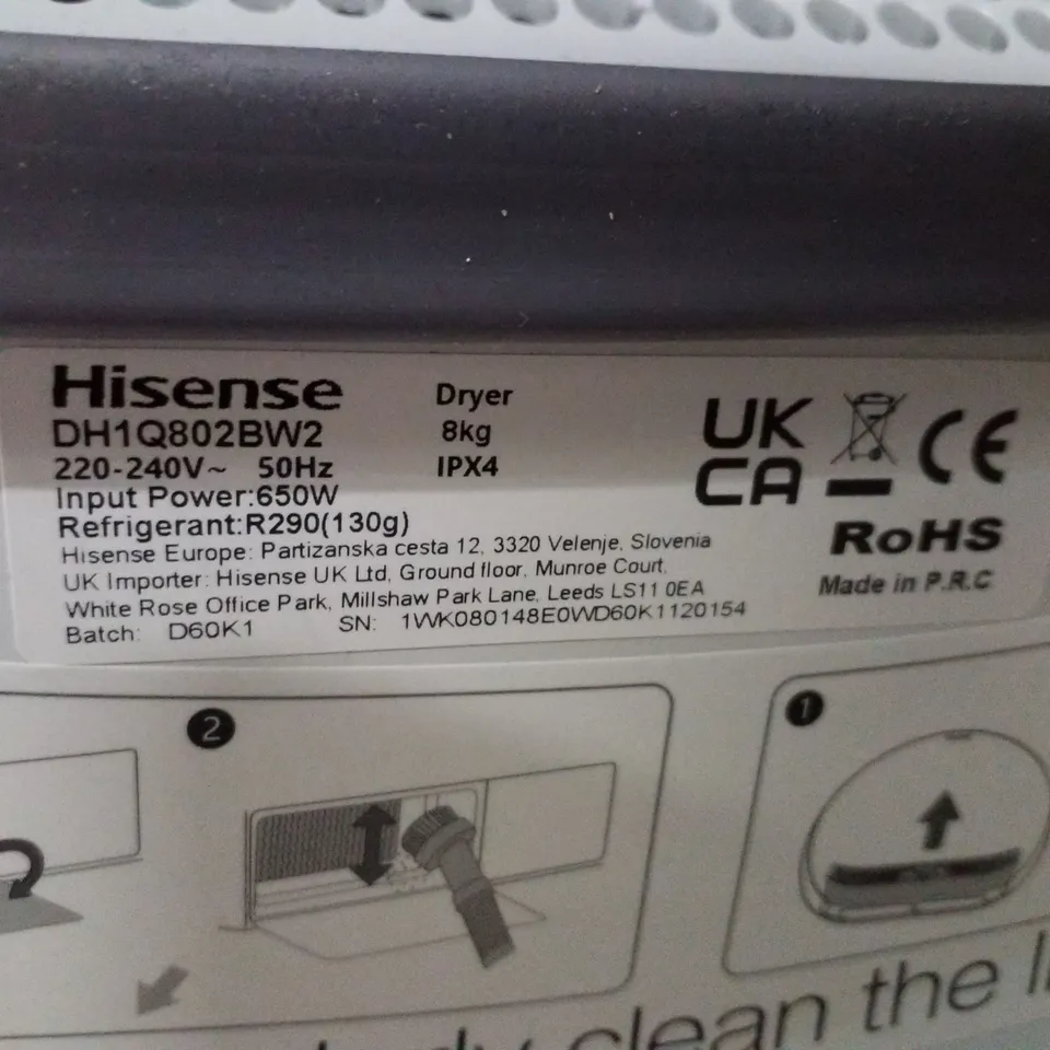 HISENSE DH1Q802BW2 8KG HEAT PUMP DRYER