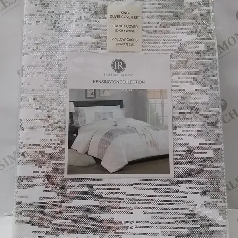 BRAND NEW IMPERIAL ROOMS KINGSIZE DUVET SET //WHITE/SILVER