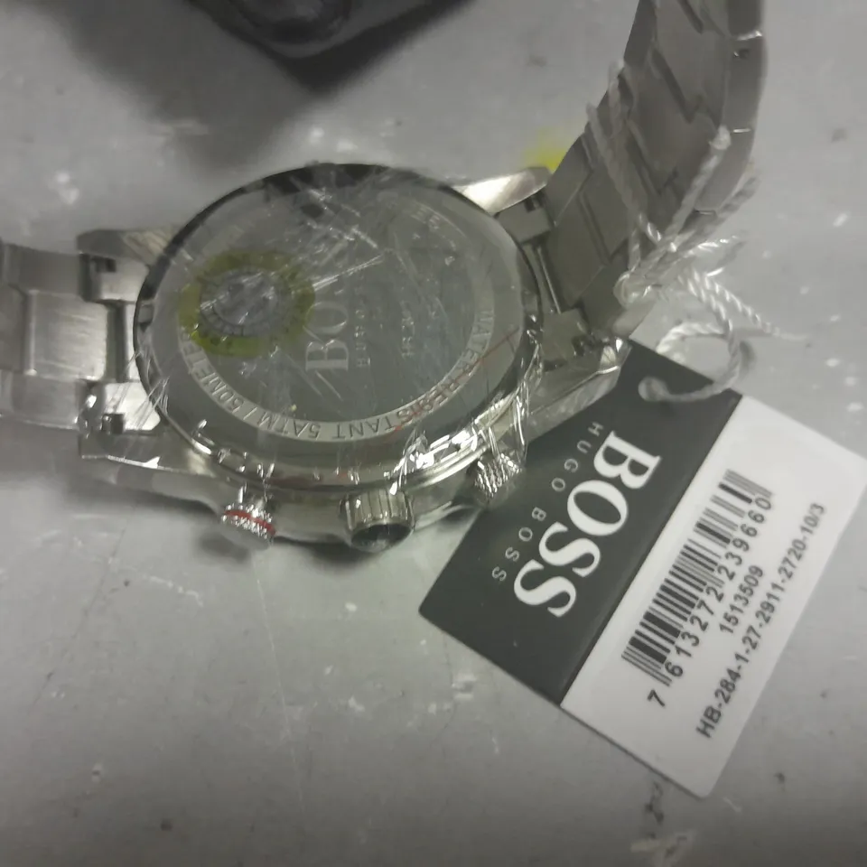 HUGO BOSS STAINLESS STEEL BLACK DIAL WATCH IN BOX