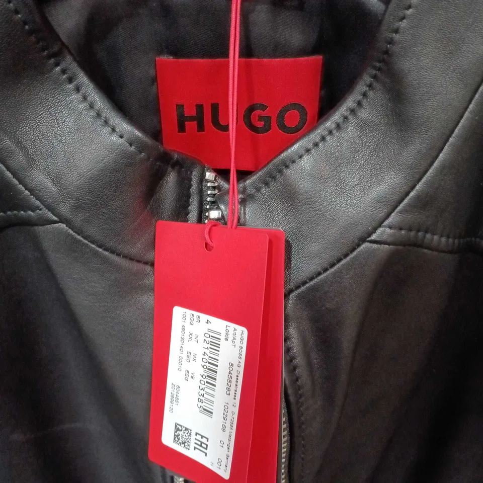 HUGO BOSS BLACK LEATHER JACKET – ZIP FRONT, TAG ATTACHED SIZE 2XL