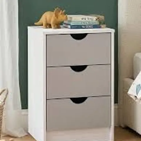 BOXED MICO 3 DRAWER BEDSIDE - GREY/WHITE (1 BOX)