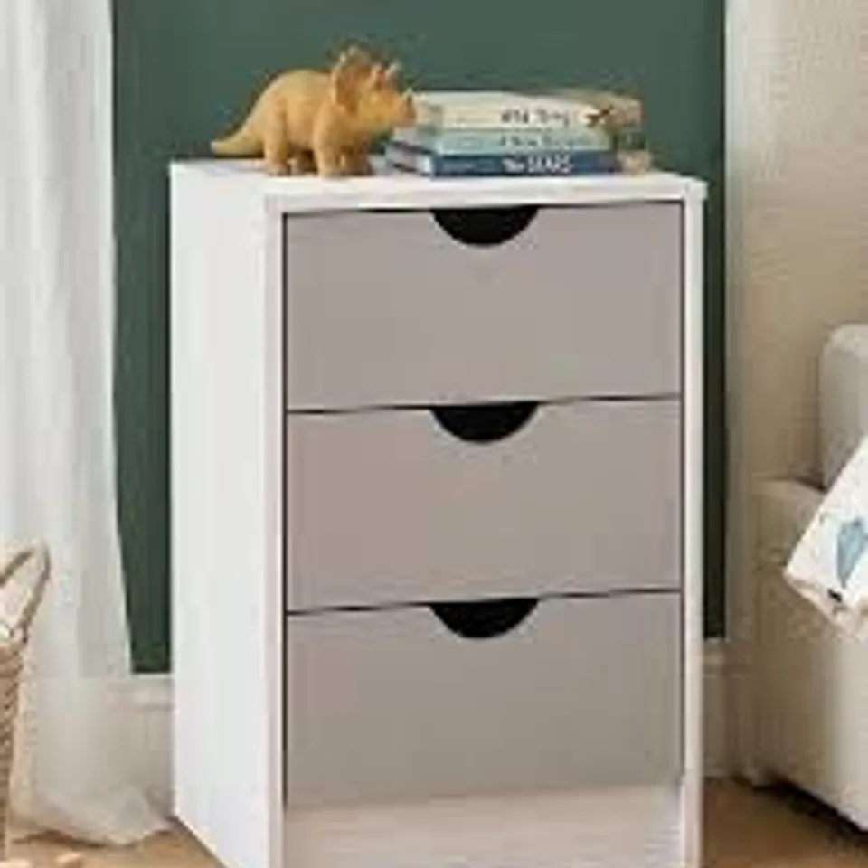 BOXED MICO 3 DRAWER BEDSIDE - GREY/WHITE (1 BOX)
