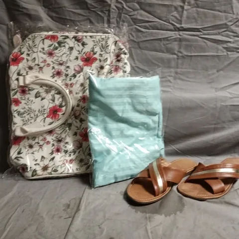 BOX OF APPROXIMATELY 10 ASSORTED HOUSEHOLD AND CLOTHING ITEMS IN VARIOUS STYLE. SIZES, AND COLOURS - COLLECTION ONLY