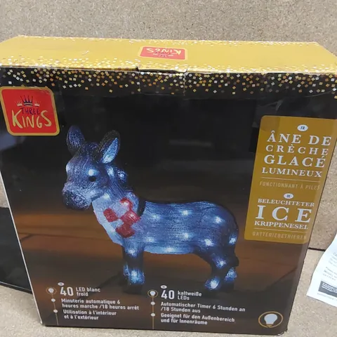 BOXED THREE KINGS INLIT ICE NATIVITY DONKEY