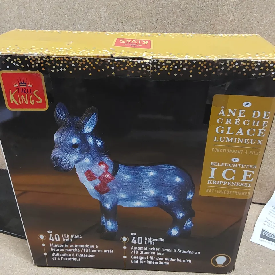 BOXED THREE KINGS INLIT ICE NATIVITY DONKEY