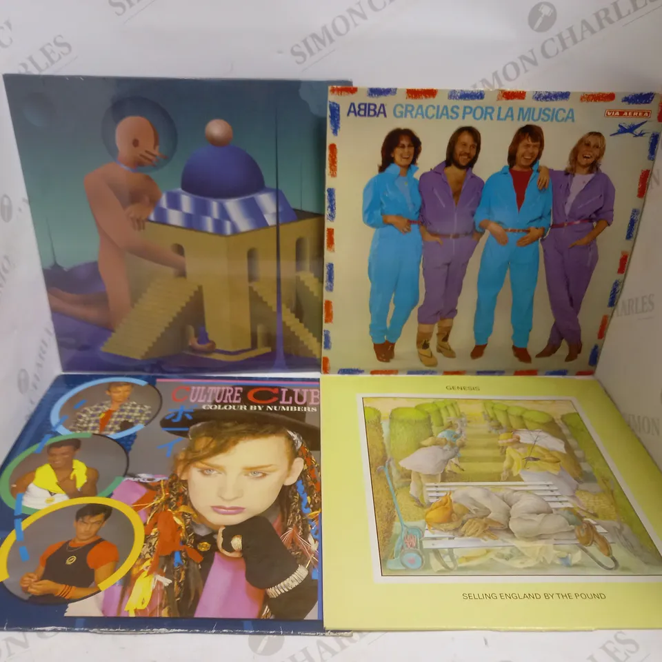 LOT OF APPROXIMATELY 14 ASSORTED VINYL RECORDINGS, TO INCLUDE THE EMPEROR MACHINE + BOM CARROT, ABBA, GENESIS, ETC