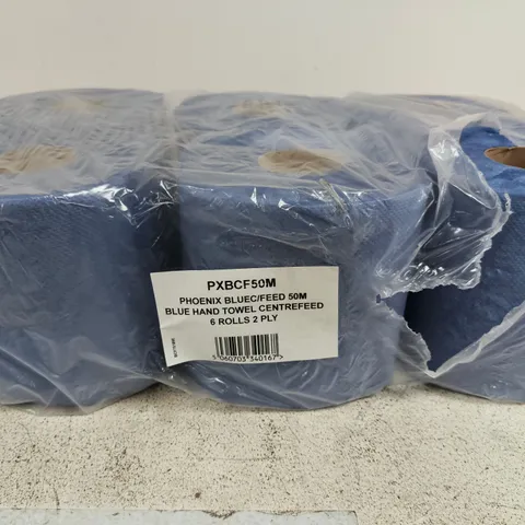 PHOENIX BLUE CENTREFEED HAND TOWELS β 6 ROLLS, 2-PLY, 50M PER ROLL