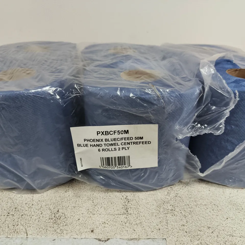 PHOENIX BLUE CENTREFEED HAND TOWELS – 6 ROLLS, 2-PLY, 50M PER ROLL