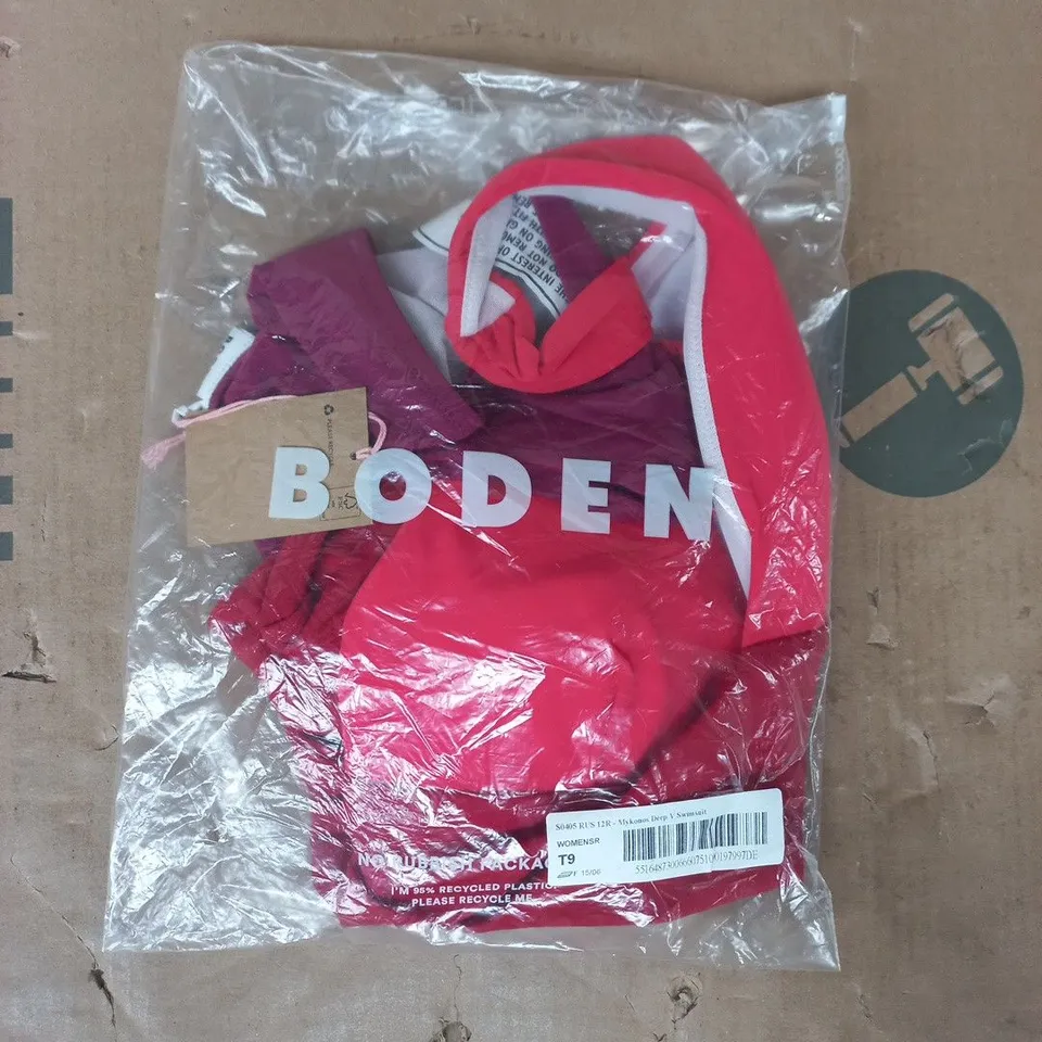 BAGGED BODEN MYKONOS DEEP V SWIMSUIT IN HOT PINK/RED/PURPLE SIZE 12R