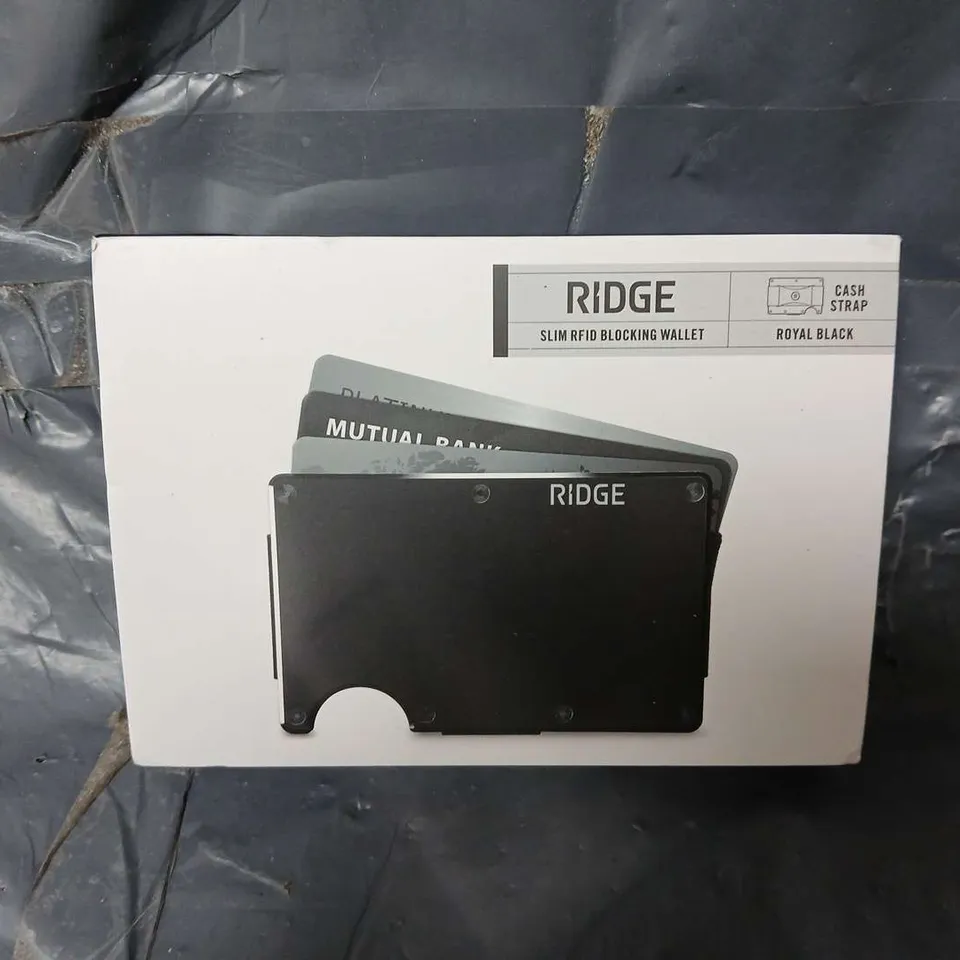 BOXED RIDGE SLIM RFID BLOCKING WALLET IN ROYAL BLACK WITH CASH STRAP