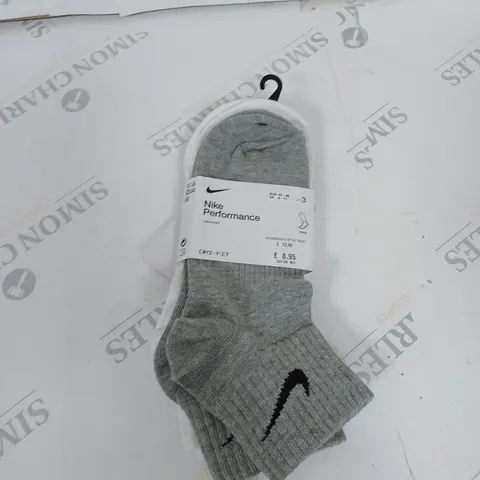 MENS NIKE SOCKS SET OF 3 WHITE/GREY/BLACK 8-11