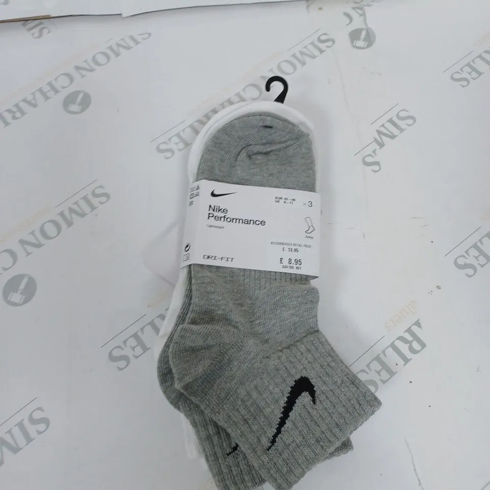 MENS NIKE SOCKS SET OF 3 WHITE/GREY/BLACK 8-11