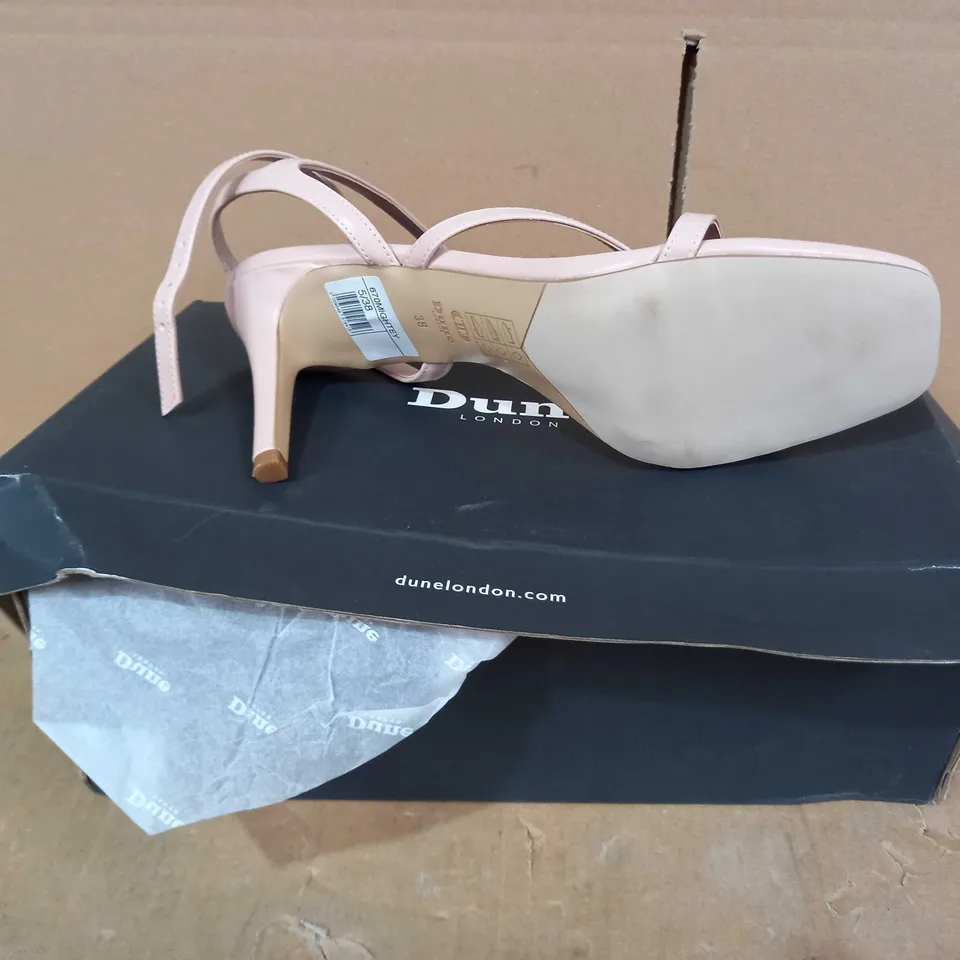 BOXED PAIR OF DUNE LONDON HEELS IN BLUSH COLOUR UK SIZE 5