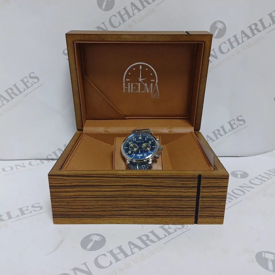 HELMA DH MENS CHRONOGRAPH MASTER PILOT WATCH DH007 - WOODEN DISPLAY BOX  