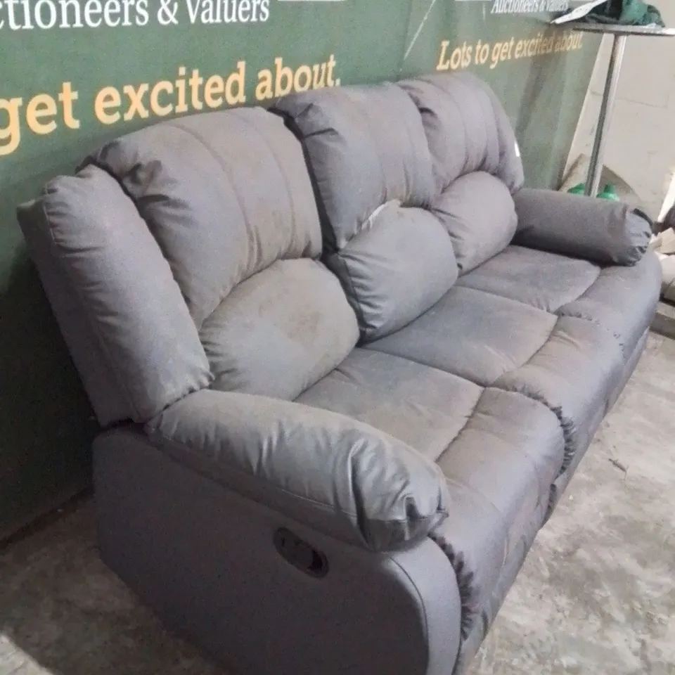 DESIGNER GREY FABRIC 3-SEATER RECLINING SOFA