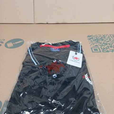 LAMANIÈRE BLACK POLO SHIRT WITH CREST – XL