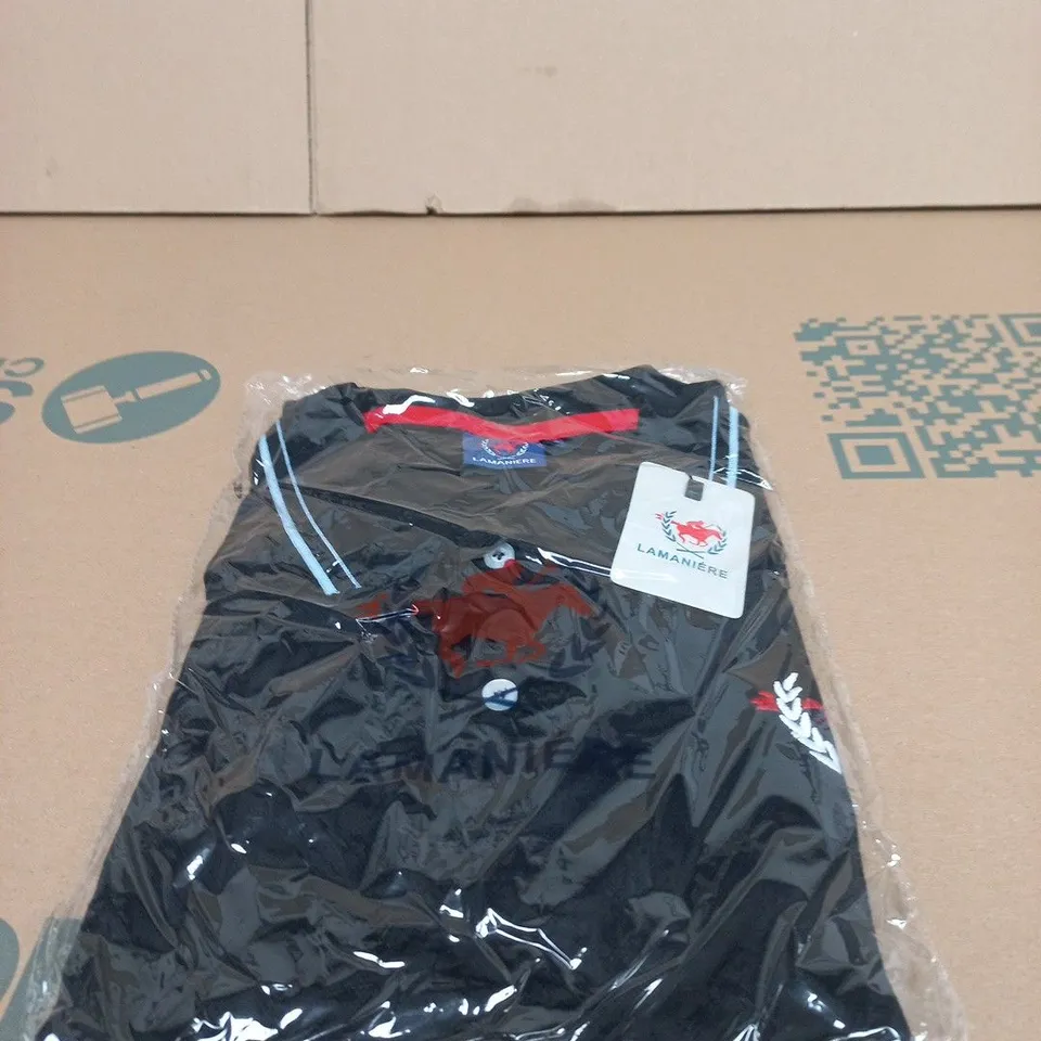 LAMANIÈRE BLACK POLO SHIRT WITH CREST – XL