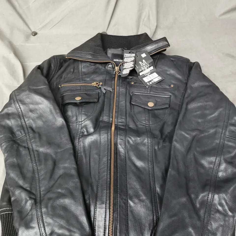STRADIVARIUS LADIES LEATHER JACKET BLACK SIZE M