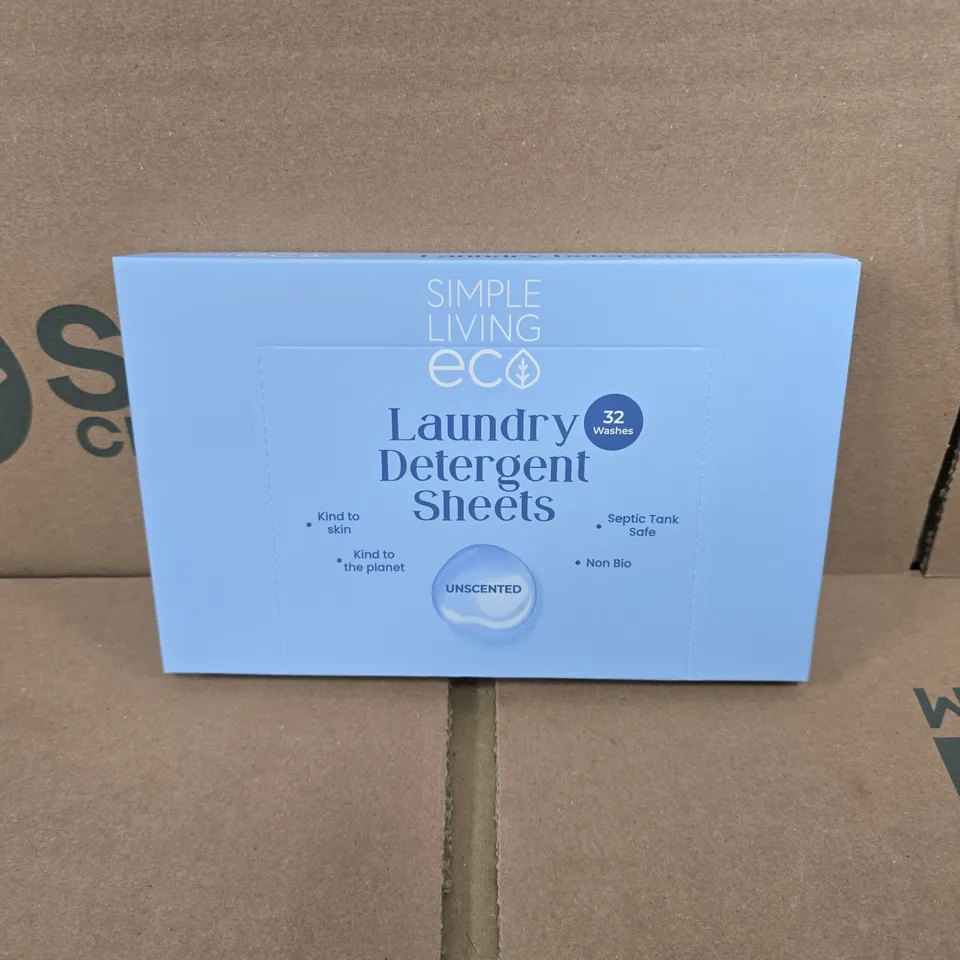 10 X SIMPLE LIVING ECO LAUNDRY DETERGENT SHEET PACKS - UNSCENTED - 32 WASHES PER PACK 