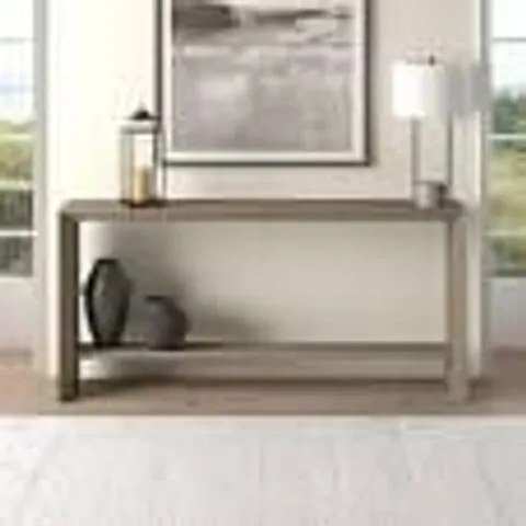 BOXED MEYER & CROSS OSMAN 64 INCH ACCENT TABLE IN ANTIQUED GREY OAK // MODEL: AT2369 (1 BOX)