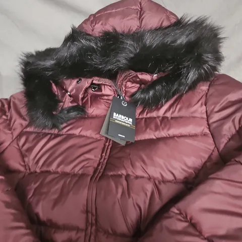 BARBOUR INTERNATIONAL FIBRE DOWN PUFFER JACKET – BURGUNDY, UK SIZE 16 - WOMENS 