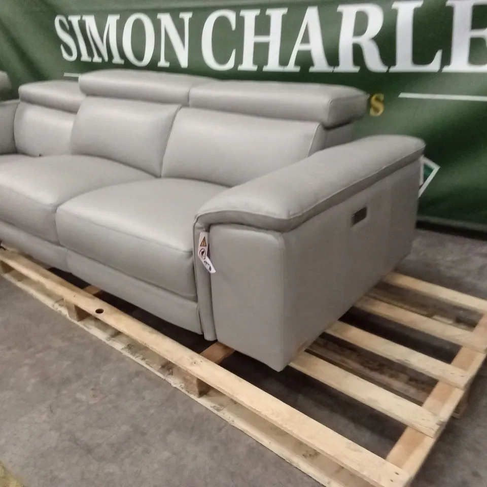 QUALITY DESIGNER GREY LEATHER POWER RECLINING CORNER SOFA