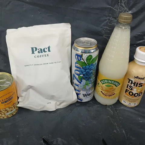 APPROXIMATELY 5 ASSORTED FOOD &DRINK ITEMS TO INCLUDE - PACT COFFEE, ROBINSONS JUICE AND CHICKPEAS  - COLLECTION ONLY